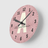Horloge Ronde Nom personnalisé Parties scintillant Rosegold rose (Angle)