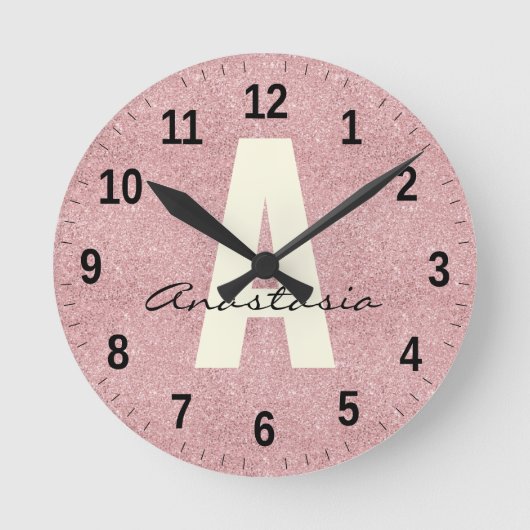 Horloge Ronde Nom personnalisé Parties scintillant Rosegold rose (Recto)