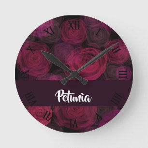 Horloge Ronde Nom personnalisé rose motif