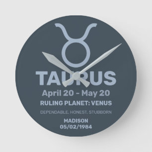 Horloge Ronde Nom personnalisé / Texte Zodiac Sign Taurus