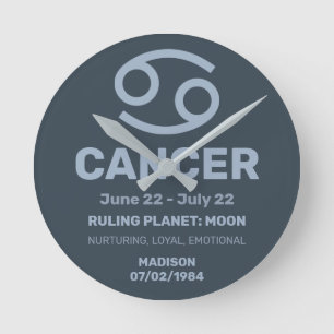 Horloge Ronde Nom personnalisé / Texte Zodiaque Signal Cancer