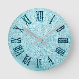 Horloge Ronde Nombre romain de parties scintillantes bleues