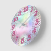Horloge Ronde Nombre rose Unicorn Parties scintillant Holographe (Angle)