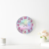 Horloge Ronde Nombre rose Unicorn Parties scintillant Holographe (Maison)