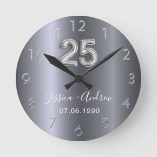 Horloge Ronde noms d'anniversaire de mariage d'argent 25 ans