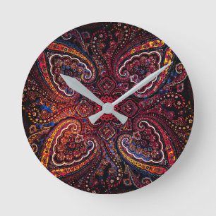 Horloge Ronde Nostalgie Tons Rouges Motif Paisley