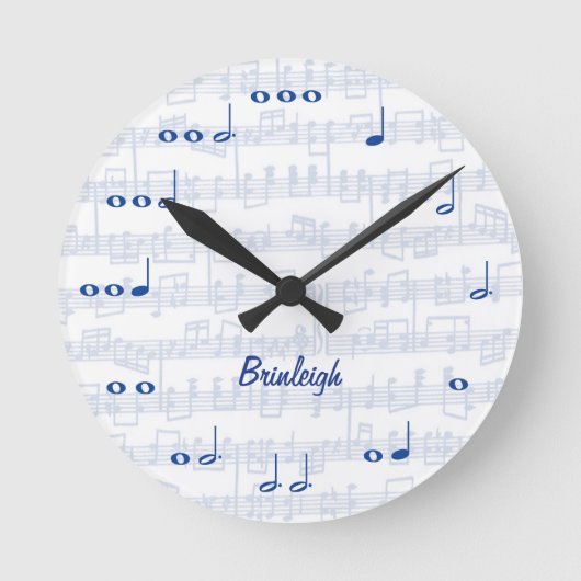 Horloge Ronde Notes de musique bleu et blanc (Recto)