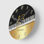Horloge Ronde Notes de musique moderne Black Gold, Touches de pi (Angle)