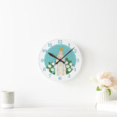 Horloge Ronde Notre-Dame de Fatima et roses blanches (Maison)