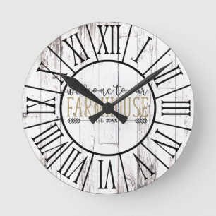Horloge Ronde NOTRE Ferme Établie. Bois Blanc Vintage Campagne