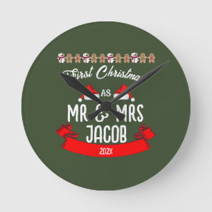 Horloge Ronde Notre premier Noël en tant que M. et Mme Newlywa