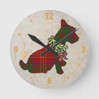 Horloge Ronde Nous Scottie Chien Merry Ruff ! Ruff ! w/#&dots