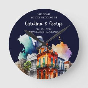 Horloge Ronde Nouvelle-Orléans Nola - Mariage d'aquarelle Bienve