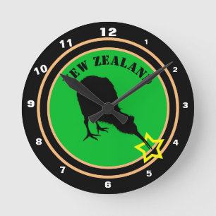 Horloge Ronde Nouvelle-Zélande et Kiwi Bird - Conception/étoil