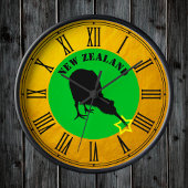 Horloge Ronde Nouvelle-Zélande et oiseau Kiwi star / design or