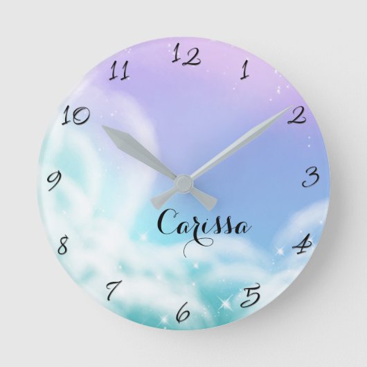 Horloge Ronde Nuage scintillant rose violet mignion pour chambre (Recto)