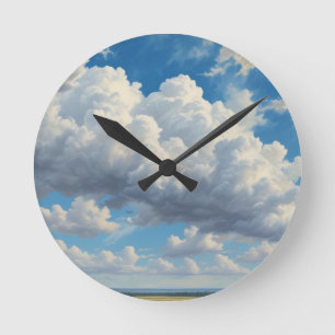 Horloge Ronde Nuages blancs et ciel bleu clair