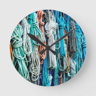 Horloge Ronde Nuances des cordes de bateau bleues d'Aqua - copie