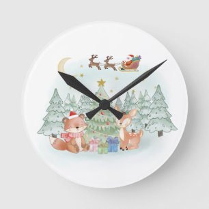 Horloge Ronde Nuit de Noël magique dans la forêt hivernale