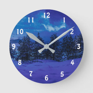 Horloge Ronde Nuit étoilée avec pleine lune en forêt