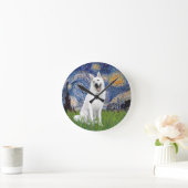 Horloge Ronde Nuit étoilée - Berger allemand blanc (Maison)