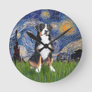 Horloge Ronde Nuit étoilée - Grand chien de montagne suisse