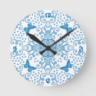 Horloge Ronde Numéro Blue/White Butterfly
