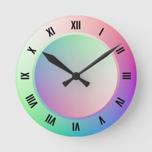 Horloge Ronde Numéros romains modernes sur Fun Pastel Rainbow Wh