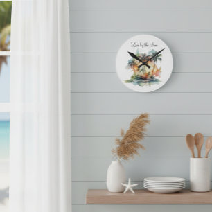 Horloge Ronde Oasis du coucher de soleil, personnalisé