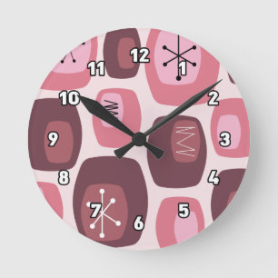 Horloge Ronde Oblongs modernes du milieu du siècle rose