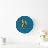 Horloge Ronde Ocean Blue Gold Monogramme Lettres initiales Nom (Maison)