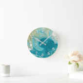 Horloge Ronde Ocean Blue Waves et Sandy Brown Fluid Art (Maison)