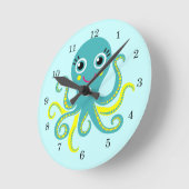 Horloge Ronde Octopus bleu et jaune (Angle)