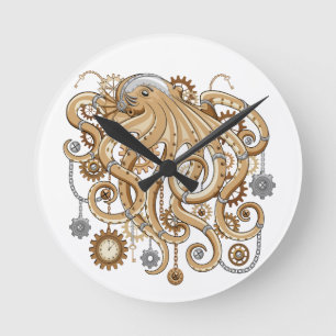 Horloge Ronde Octopus Steampunk Surreal Retro Style Machine