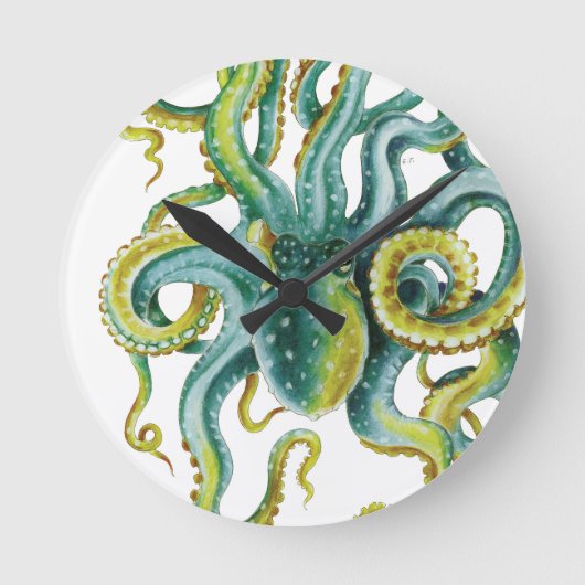 Horloge Ronde Octopus Vert aquarelle Art (Recto)