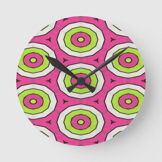 Horloge Ronde Oeil de taureau rose chaud, vert citron et blanc (Recto)