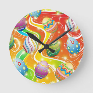 Horloge Ronde Œufs de Pâques Motif Festif