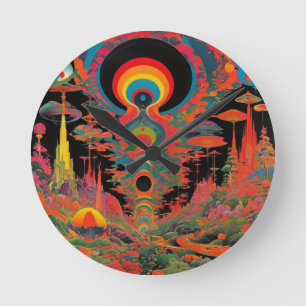 Horloge Ronde Œuvre d'art rétro psychédélique des années 1960 vi