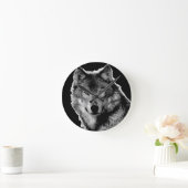 Horloge Ronde Oeuvre de Loup noir et blanc (Maison)