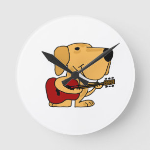 Horloge Ronde OH chiot jouant l'horloge murale de guitare