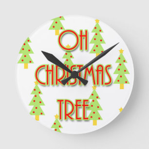 Horloge Ronde oh sapin de noël vert rouge milieu du siècle moder