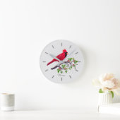 Horloge Ronde Oiseau cardinal rouge sur branche d'arbre (Maison)