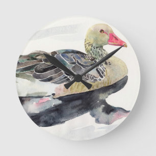 Horloge Ronde Oiseau d'aquarelle d'aspiration de main, canard