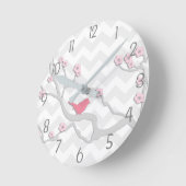 Horloge Ronde Oiseau rose gris sur l'horloge murale de la branch (Angle)