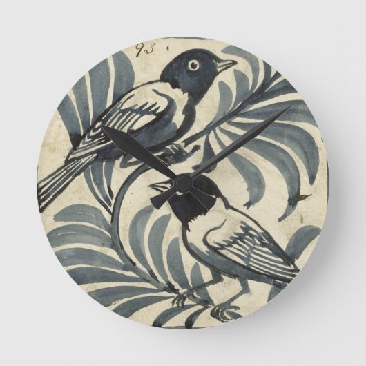 Horloge Ronde Oiseaux bleus (la semaine sur le papier) (Recto)