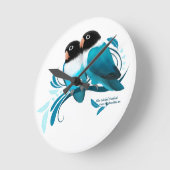 Horloge Ronde Oiseaux bleus masqués (Angle)