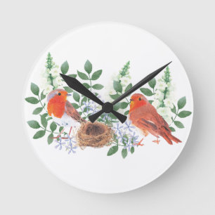 Horloge Ronde Oiseaux dans le nid