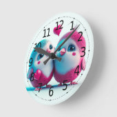 Horloge Ronde Oiseaux mignons Amour Coeurs Saint Valentin (Angle)