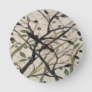 Horloge Ronde Olive Branch Art Abstrait