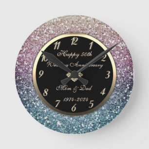 Horloge Ronde Ombre Élégant Sequins 50e Anniversaire de Mariage